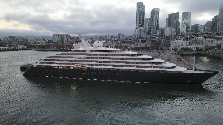 The expedition yacht Scenic Eclipse moored in San Francisco